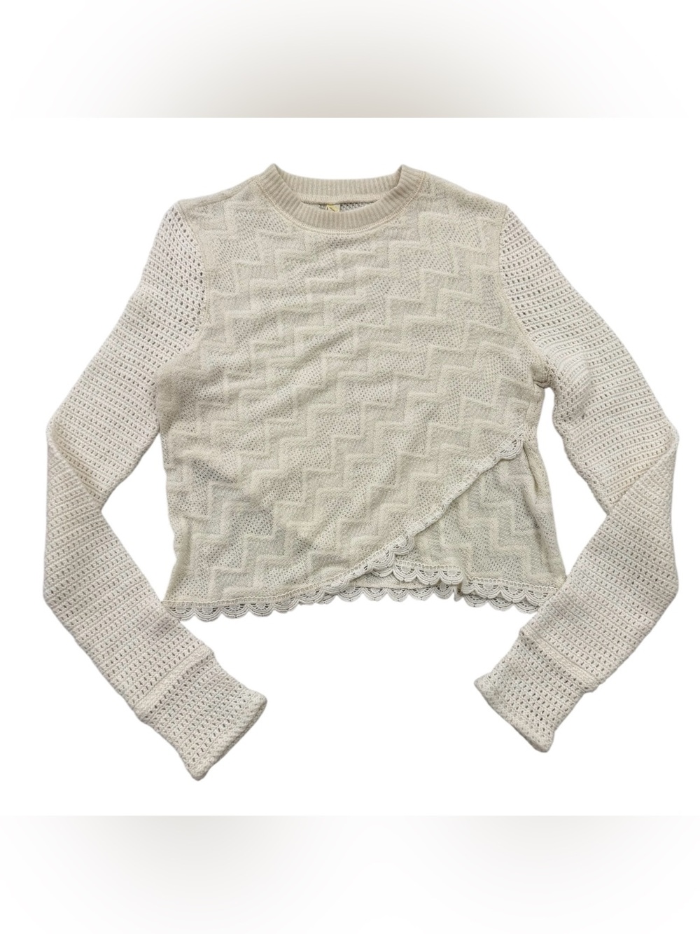 Free People Antoinette long sleeve knit sweater asymmetrical hem, size XS